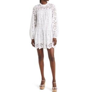 Chelsea28 Embroidered Minidress Womens Small White Eyelet Long Sleeve 100%Cotton